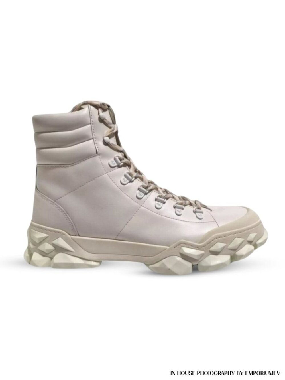 Jimmy Choo Diamond x Hike/F White Leather Hiking Combat Boots (0457)